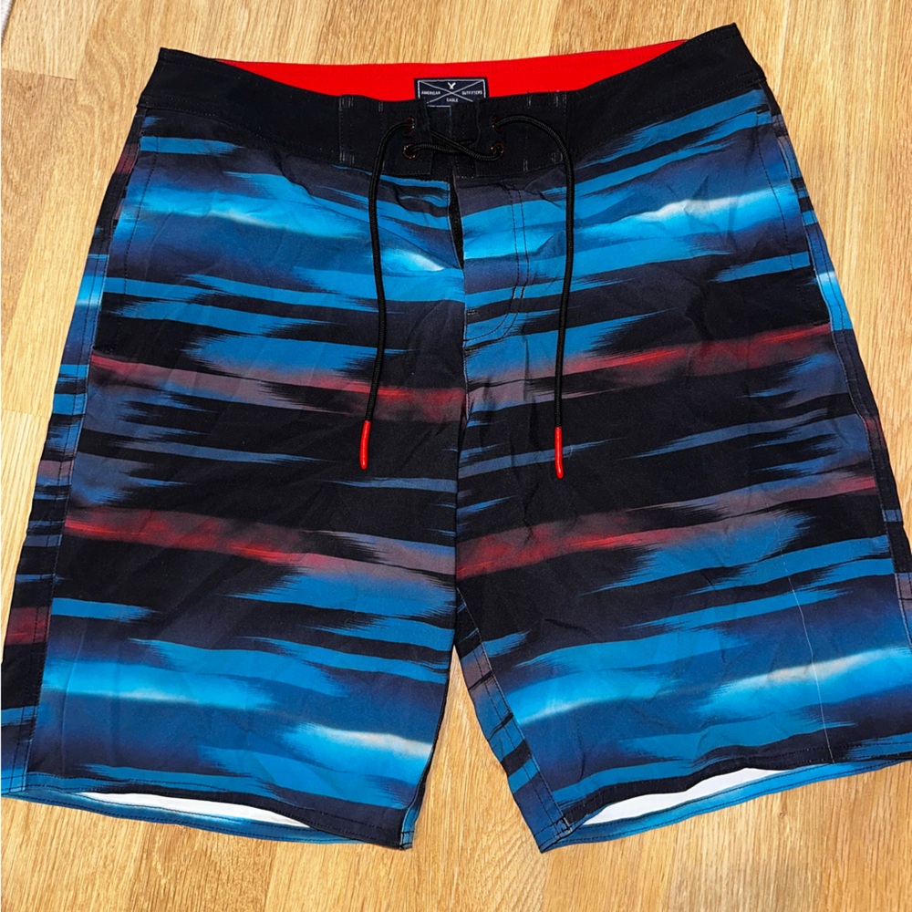 American Eagle Outfitters Red and Blue Board Shorts